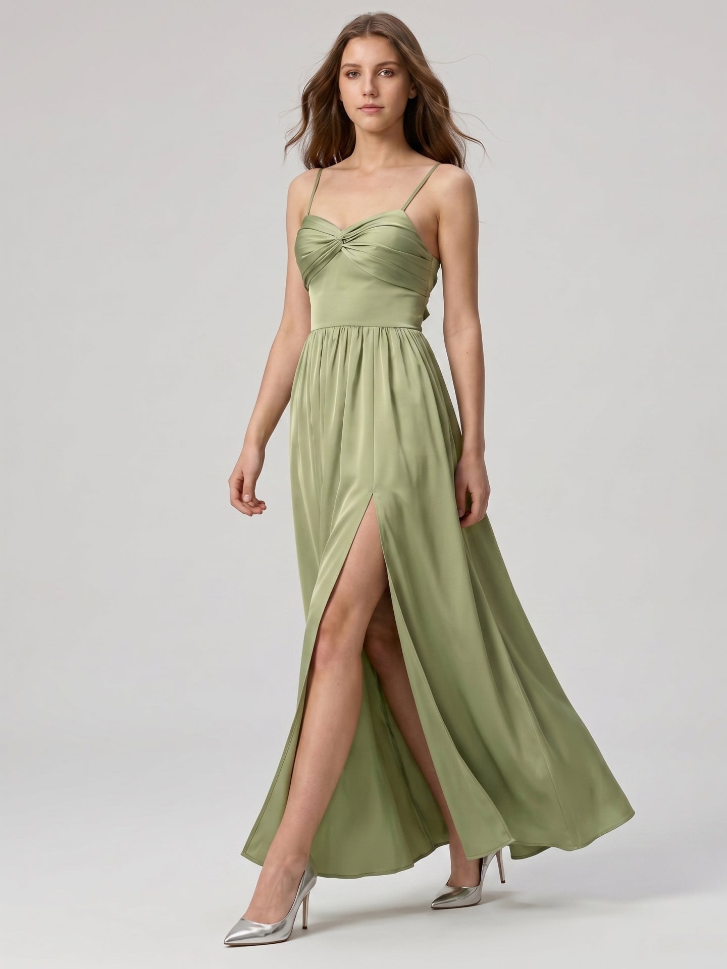 Sexy Sage Green Satin A-Line Sweetheart Neck Lace-up Ankle-Length Bridesmaid Dress