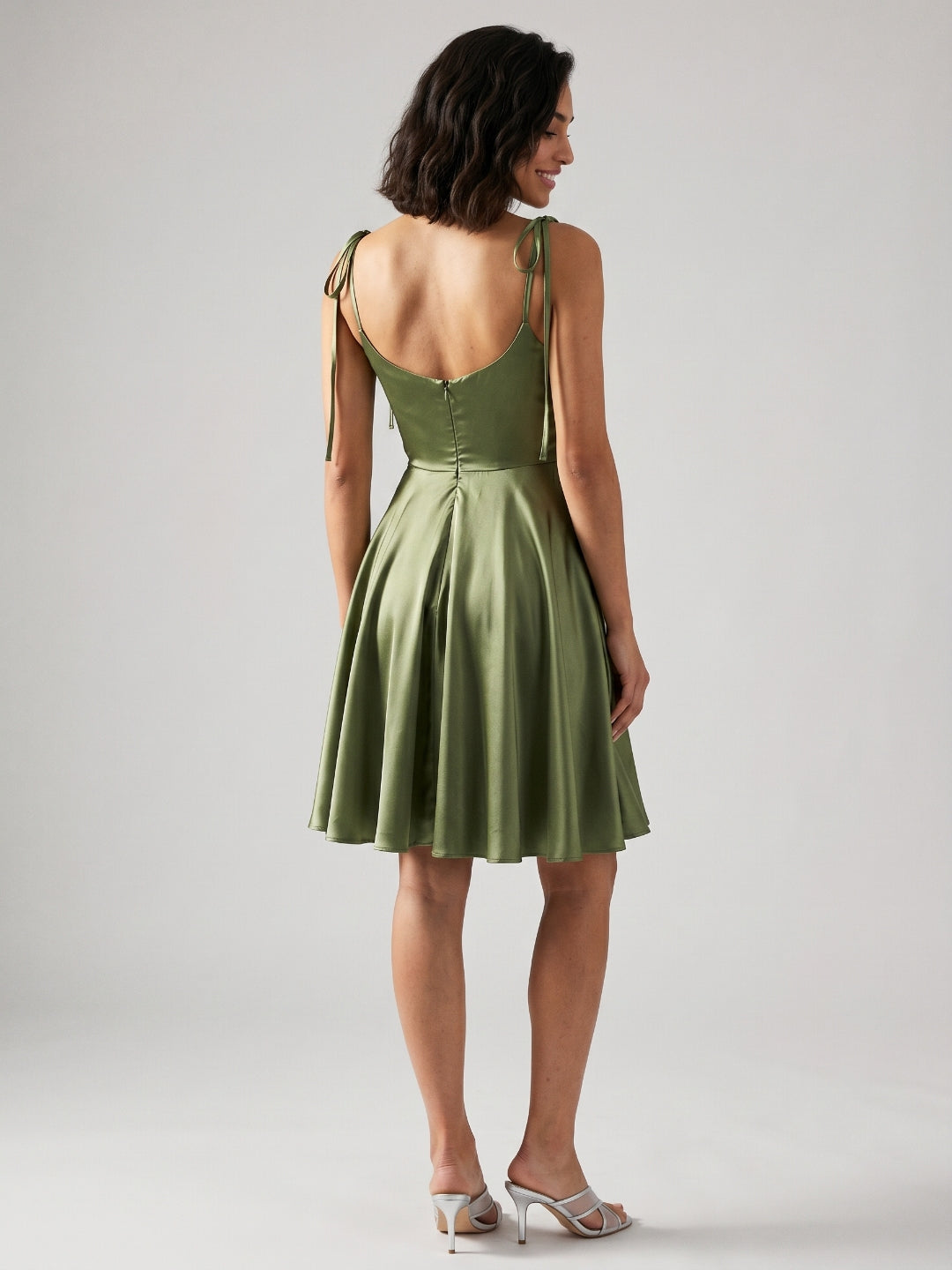 Sage Green Satin A-Line Cowl Neck Back Zip Short Homecoming Dress with Pleating