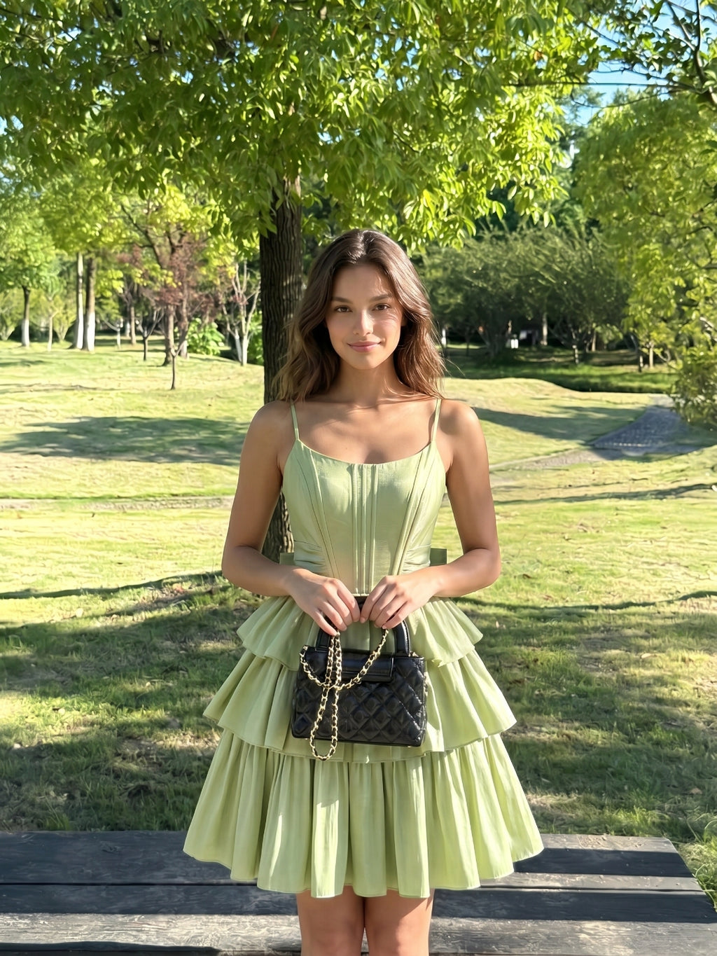 Sage Green Satin A-Line Scoop Neck Backless Short Homecoming Dress with Bow