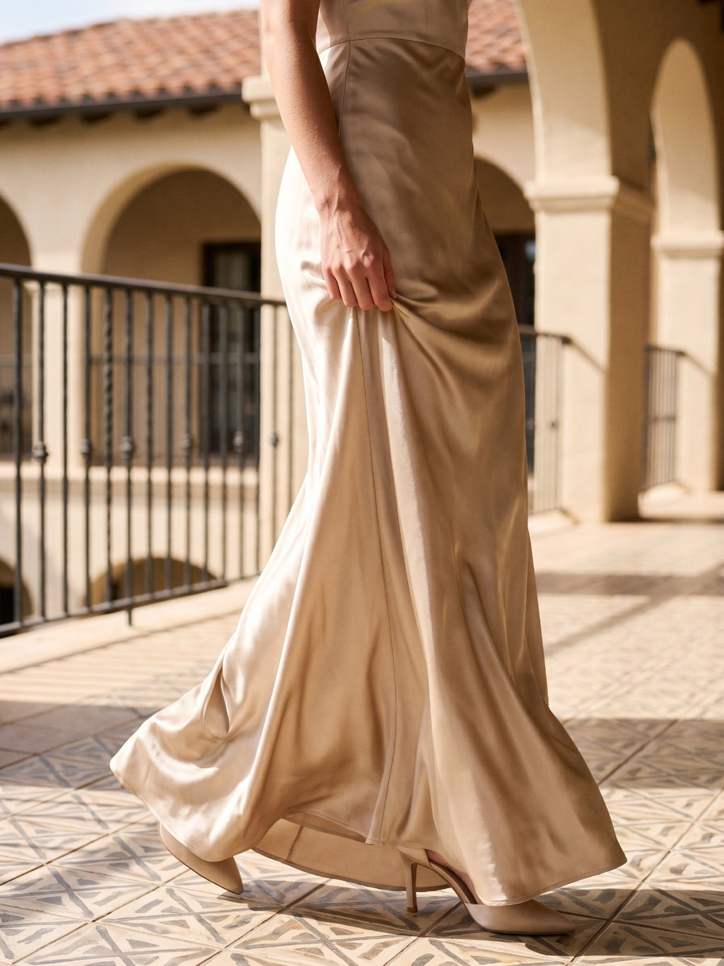 Sand Satin Sheath Halter Neckline Backless Floor-Length Bridesmaid Dress