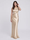 Sand Satin Sheath Scoop Neck Backless Floor-Length Bridesmaid Dress