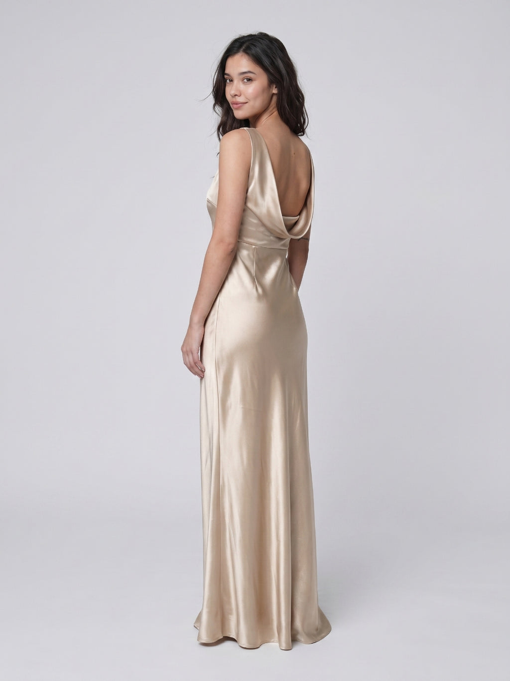 Sand Satin Sheath Scoop Neck Backless Floor-Length Bridesmaid Dress