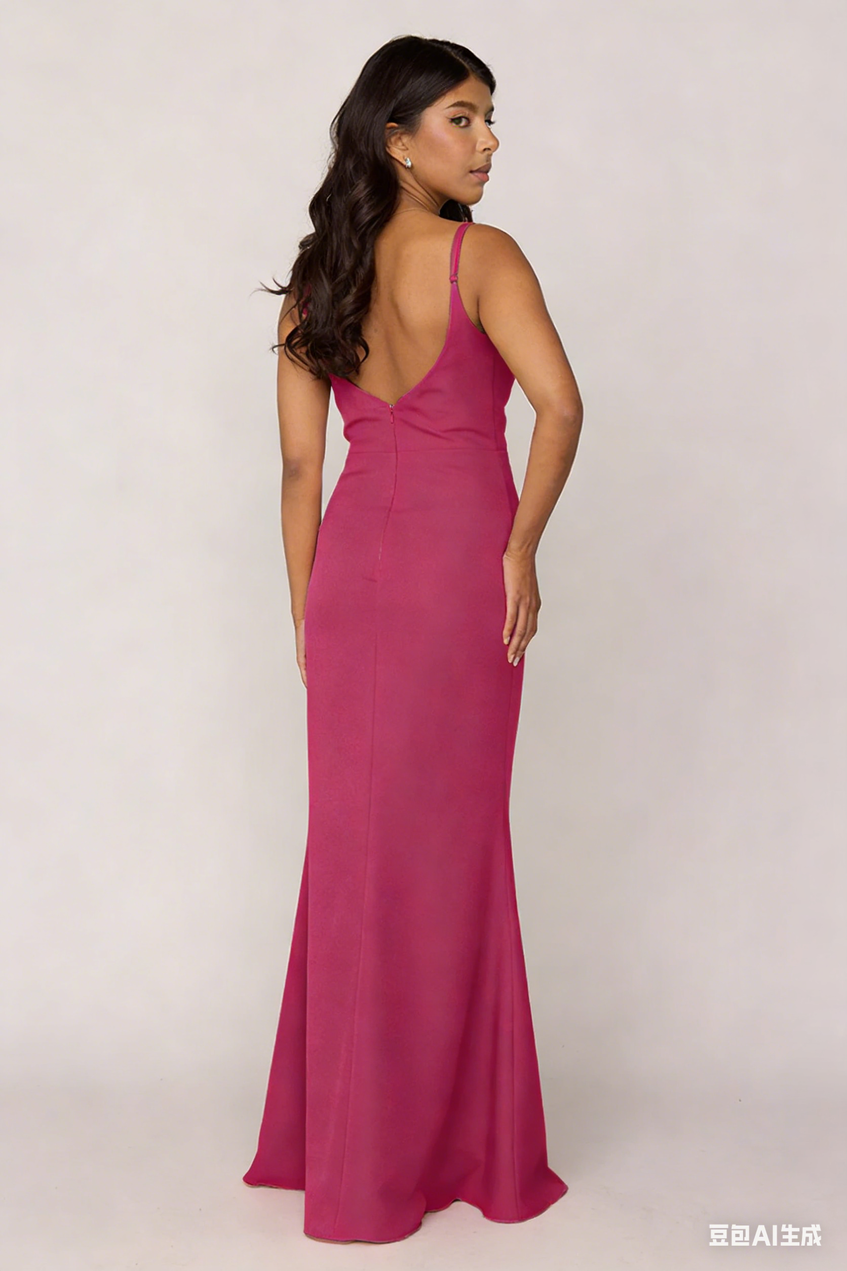 Satin Bridesmaid Dresses with Deep V-Neck, Spaghetti Straps, Open Back and Mermaid Skirt Formal Gown