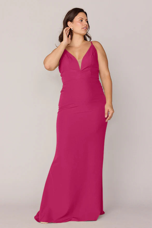 Satin Bridesmaid Dresses with Deep V-Neck, Spaghetti Straps, Open Back and Mermaid Skirt Formal Gown