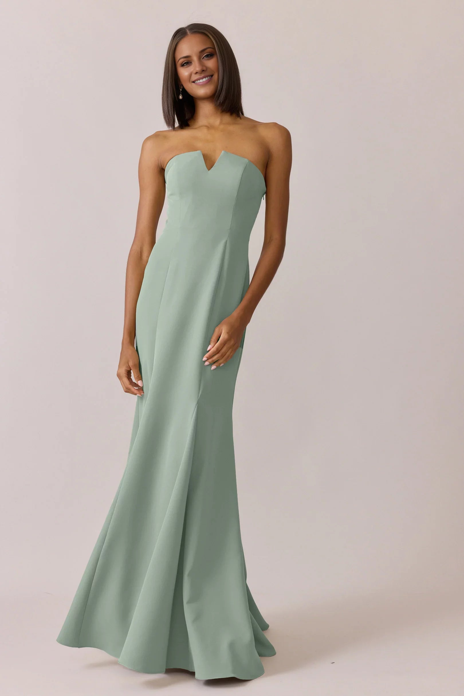 Satin Strapless V-Cut Sweetheart Bodice Trumpet Floor-Length Bridesmaid Dresses