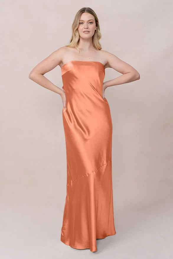 Satin Strapless Bridesmaid Dress with Draped Back Cutout, Mermaid Hem & Hidden Pockets
