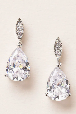 Silver Pear Cut Cubic Zirconia Drop Earrings Bridal Wedding Dangle Earrings for Women