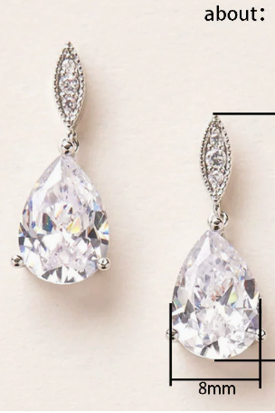 Silver Pear Cut Cubic Zirconia Drop Earrings Bridal Wedding Dangle Earrings for Women