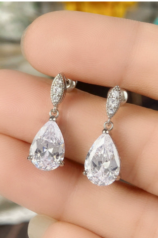 Silver Pear Cut Cubic Zirconia Drop Earrings Bridal Wedding Dangle Earrings for Women
