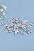 Handmade Silver Crystal Floral Bridal Hair Clip Wedding Rhinestone Leaf Hair Barrette
