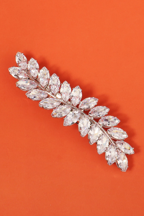 Crystal Leaf Rhinestone Silver Bridal Hair Barrette Wedding Hair Clip