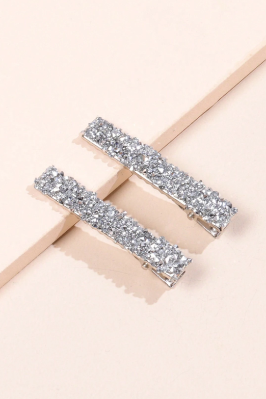 Silver Crushed Crystal Rectangle Hair Barrettes Rhinestone Alligator Hair Clips