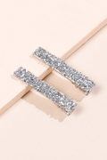 Silver Crushed Crystal Rectangle Hair Barrettes Rhinestone Alligator Hair Clips