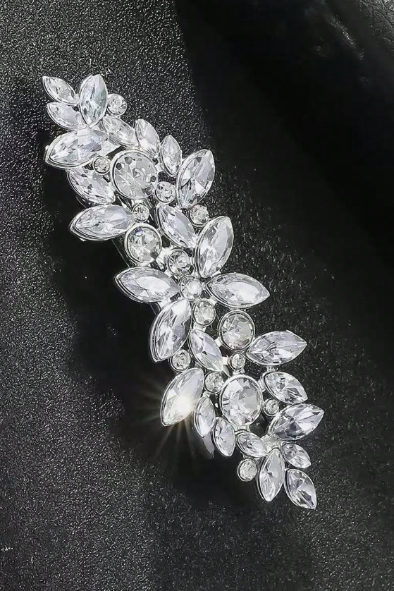 Crystal Leaf Rhinestone Silver Bridal Hair Barrette Wedding Hair Clip