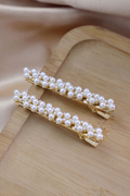 Gold Multi Pearl Alligator Hair Clips Elegant Bridal Hair Barrettes