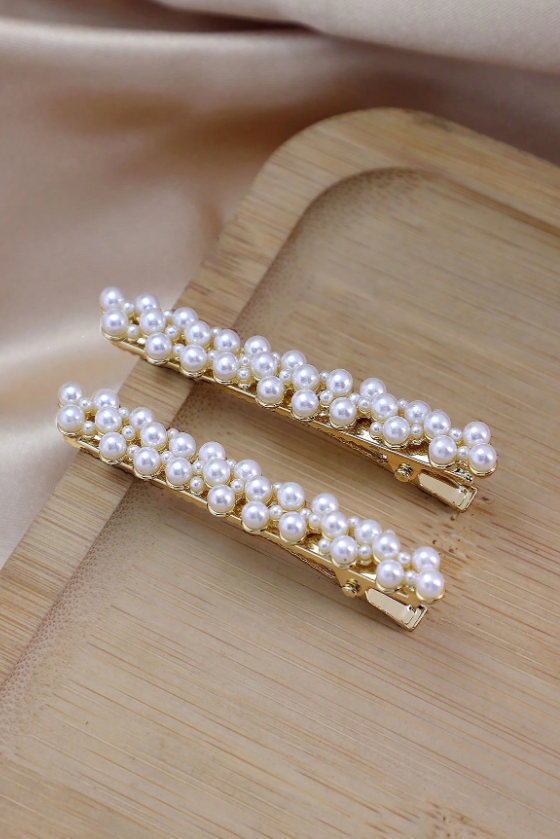 Gold Multi Pearl Alligator Hair Clips Elegant Bridal Hair Barrettes