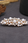 Pearl Rhinestone Gold Leaf Bridal Hair Barrette Wedding Hair Clip