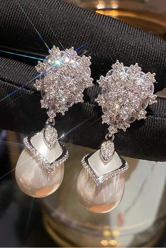 Vintage Crystal Pearl Drop Earrings Luxury Bridal Jewelry