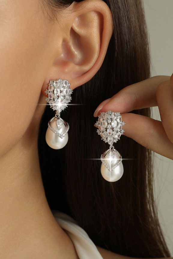 Vintage Crystal Pearl Drop Earrings Luxury Bridal Jewelry