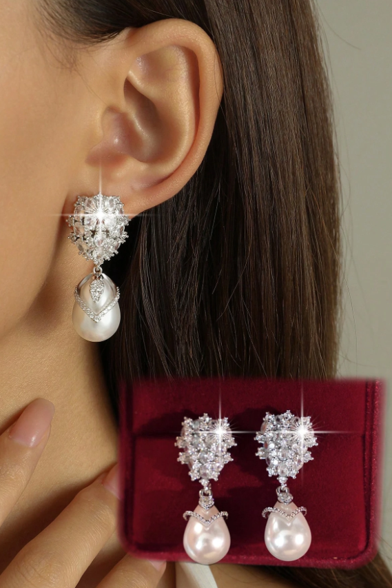 Vintage Crystal Pearl Drop Earrings Luxury Bridal Jewelry