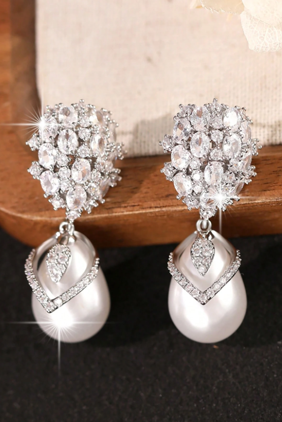 Vintage Crystal Pearl Drop Earrings Luxury Bridal Jewelry