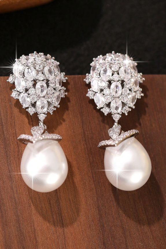 Vintage Crystal Pearl Drop Earrings Luxury Bridal Jewelry