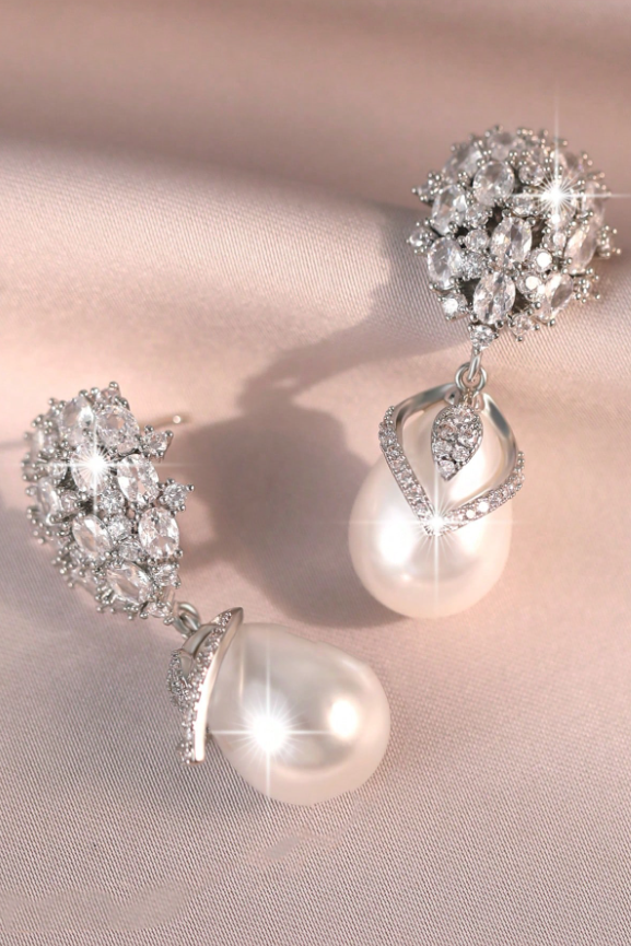 Vintage Crystal Pearl Drop Earrings Luxury Bridal Jewelry