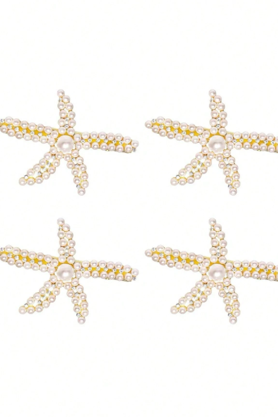 Pearl Starfish Hair Clip Rhinestone Star Alligator Hair Barrette