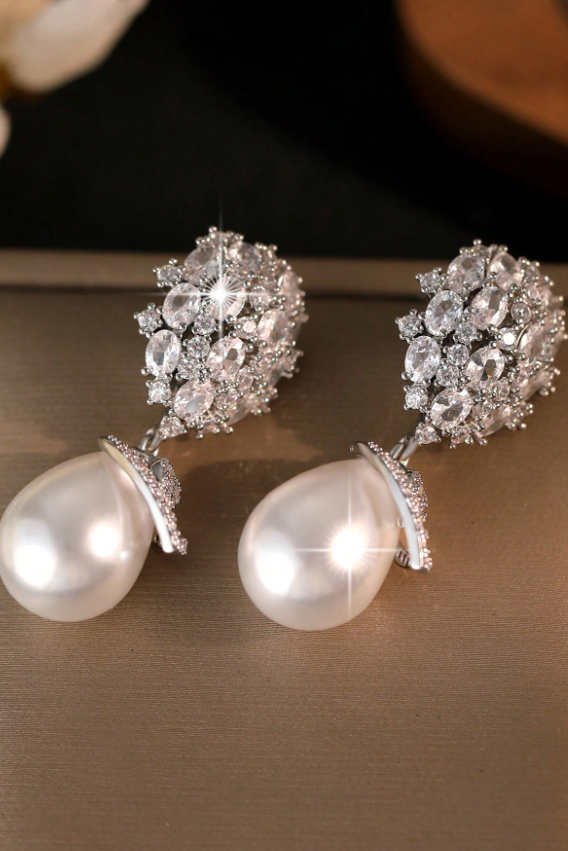 Vintage Crystal Pearl Drop Earrings Luxury Bridal Jewelry