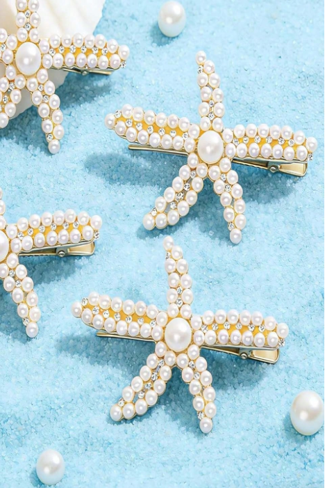 Pearl Starfish Hair Clip Rhinestone Star Alligator Hair Barrette