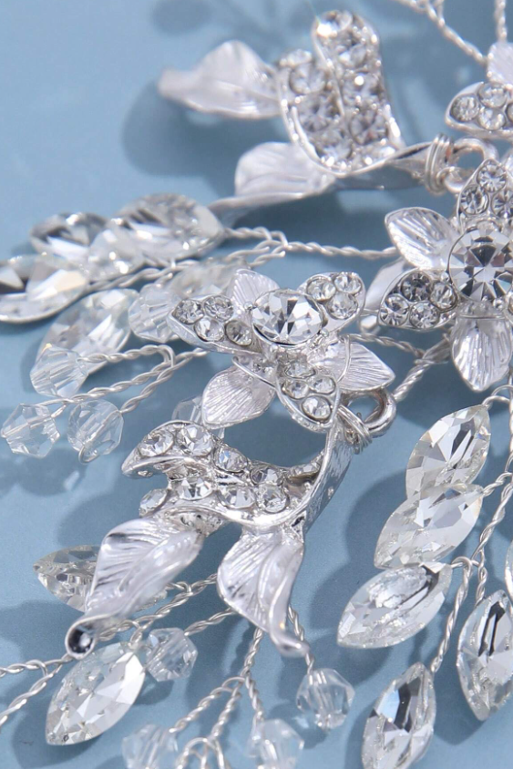 Handmade Silver Crystal Floral Bridal Hair Clip Wedding Rhinestone Leaf Hair Barrette