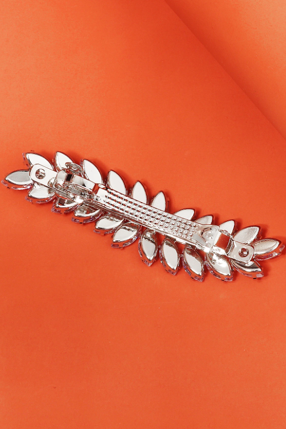 Crystal Leaf Rhinestone Silver Bridal Hair Barrette Wedding Hair Clip