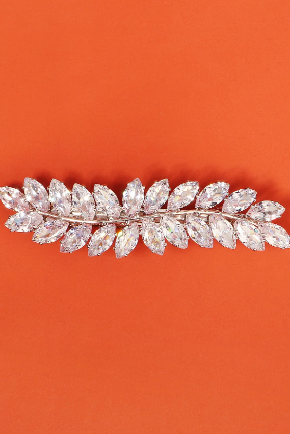 Crystal Leaf Rhinestone Silver Bridal Hair Barrette Wedding Hair Clip