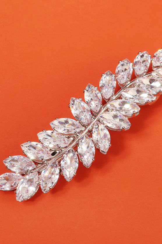 Crystal Leaf Rhinestone Silver Bridal Hair Barrette Wedding Hair Clip
