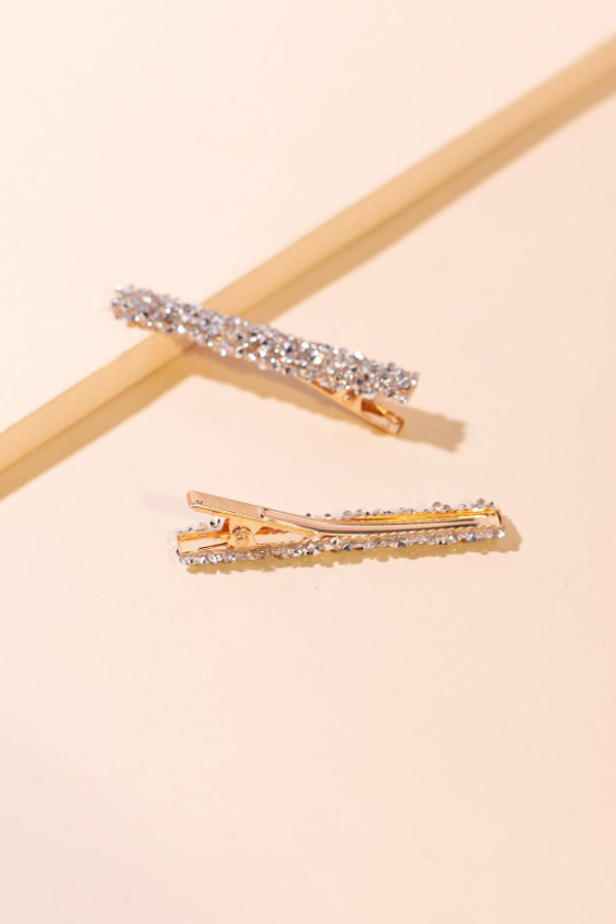 Silver Crushed Crystal Rectangle Hair Barrettes Rhinestone Alligator Hair Clips