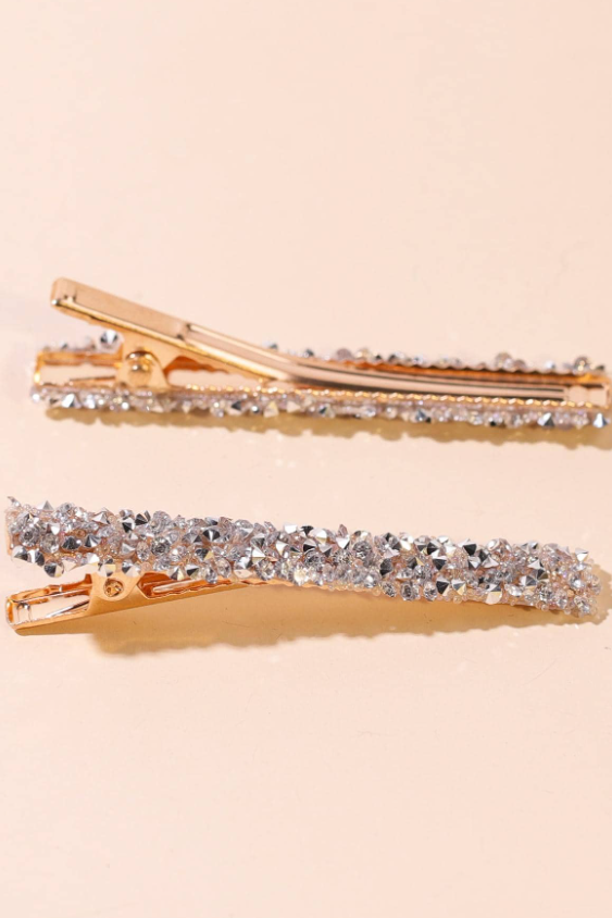 Silver Crushed Crystal Rectangle Hair Barrettes Rhinestone Alligator Hair Clips
