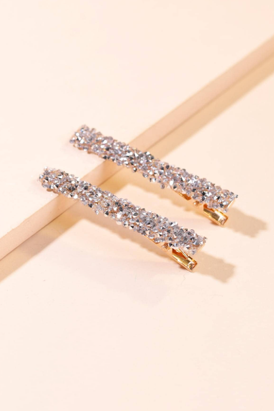 Silver Crushed Crystal Rectangle Hair Barrettes Rhinestone Alligator Hair Clips