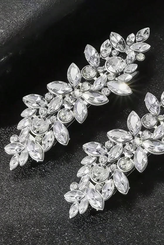 Crystal Leaf Rhinestone Silver Bridal Hair Barrette Wedding Hair Clip