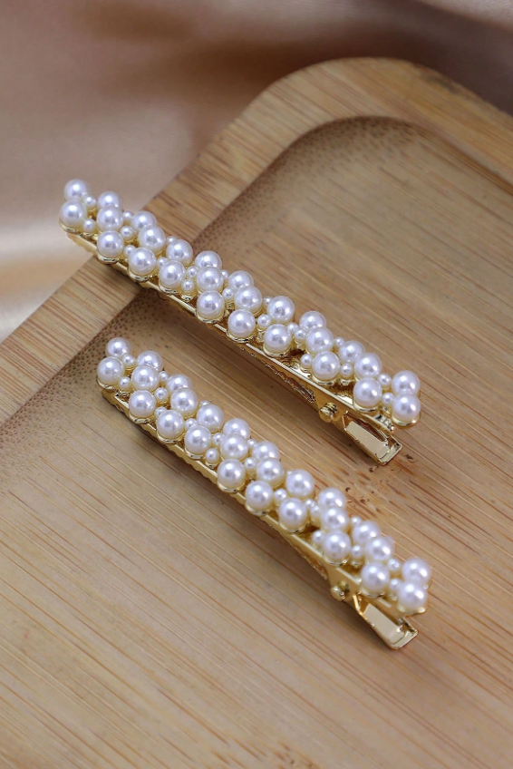 Gold Multi Pearl Alligator Hair Clips Elegant Bridal Hair Barrettes