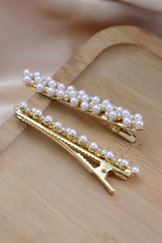 Gold Multi Pearl Alligator Hair Clips Elegant Bridal Hair Barrettes