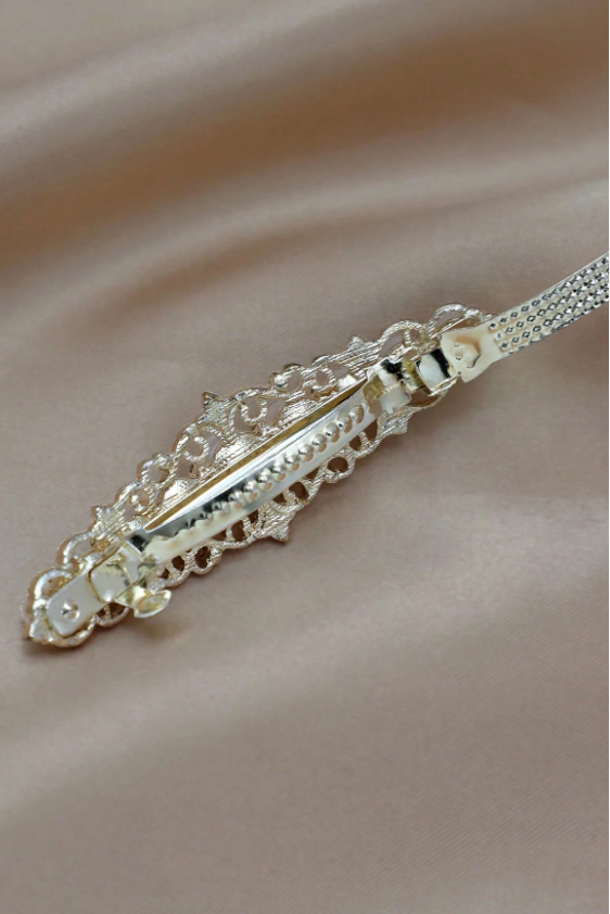 Vintage Filigree Pearl Rhinestone Gold Hair Barrette Bridal Hair Clip