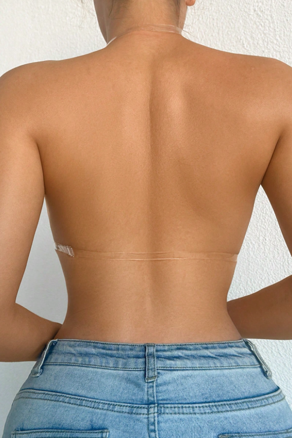 Perforated Front Closure Adhesive Bra with Clear Straps
