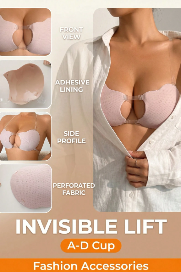Perforated Front Closure Adhesive Bra with Clear Straps