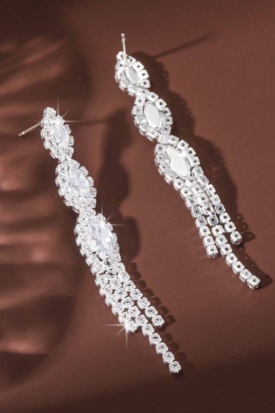 Sparkling Rhinestone Tassel Long Drop Earrings Bridal Crystal Jewelry