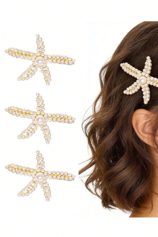 Pearl Starfish Hair Clip Rhinestone Star Alligator Hair Barrette