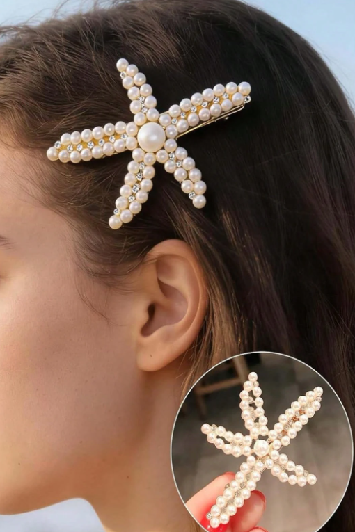 Pearl Starfish Hair Clip Rhinestone Star Alligator Hair Barrette