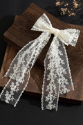 White Lace Long Streamer Bow Hair Clip Floral Vintage Bow Hair Barrette