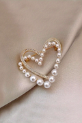 Double Heart Pearl Rhinestone Hollow Lapel Brooch