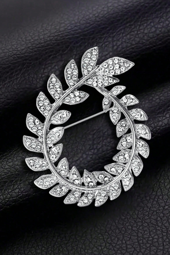 Rhinestone Laurel Wreath Leaf Hollow Lapel Brooch