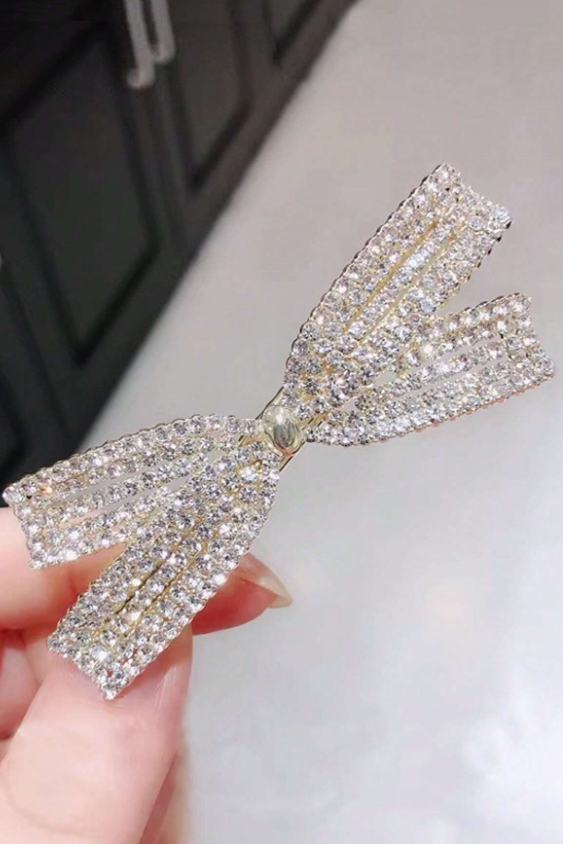 Rhinestone Hollow Bow Hair Clip Sparkly Crystal Bow Alligator Hair Barrette